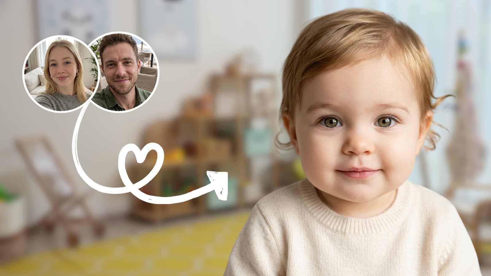 AIBabyMe — examples of AI-generated babies created from mom and dad photos